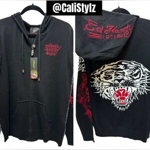 🔥 NWT! Ed Hardy Tiger Special Knit Full Zip Lightweight Sweater Hoodie